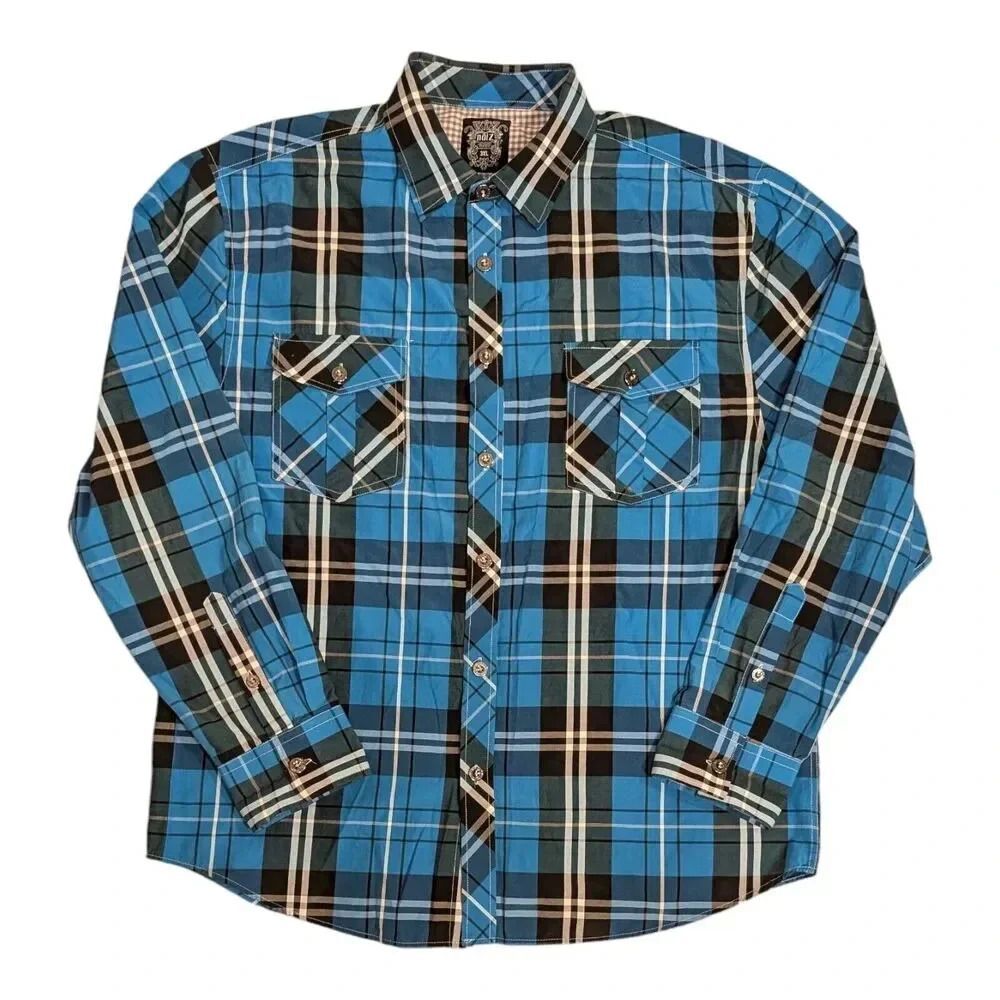 Noiz Mens Blue Plaid Long Sleeve Button Down Shirt Size 3XL Excellent Quality